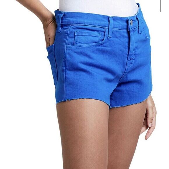 L’AGENCE Audrey Jean Shorts Mid Rise Cut Off Blue Stretch Denim US 25 NWT - Picture 2 of 11